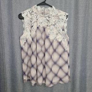 LOFT Sleeveless Plaid Top with Lace sz M